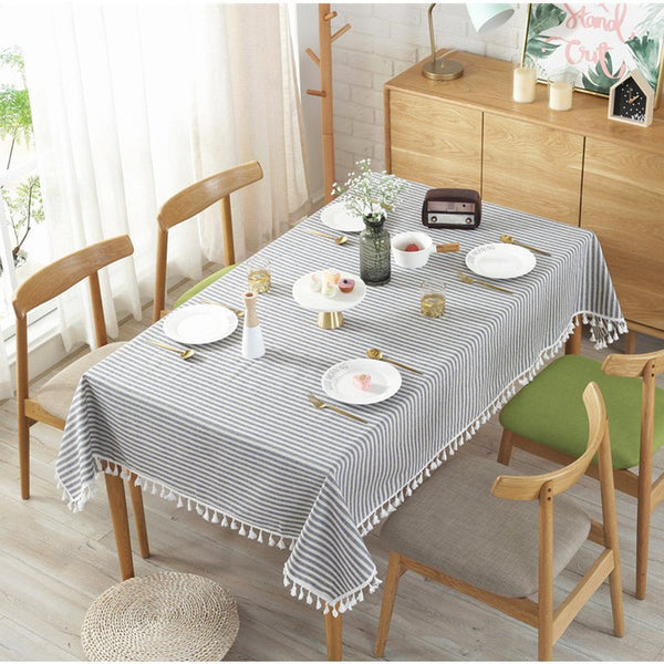 Striped Tassel Table Cloth Collection -Table Cloth- Delicors