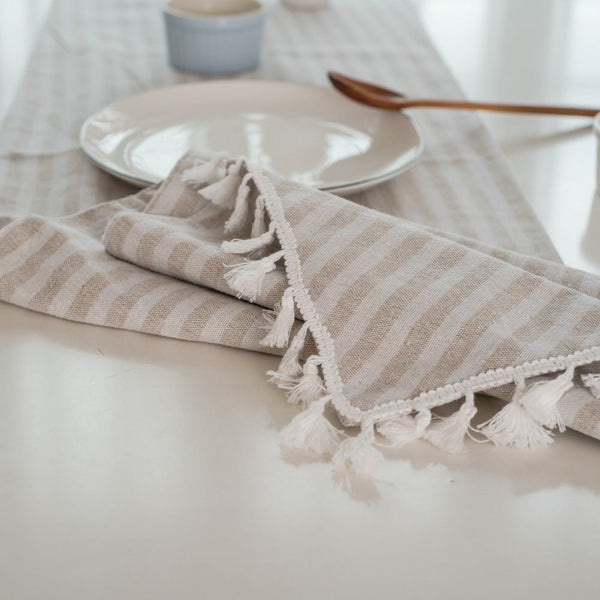 Striped Tassel Table Runner -Table Runner- Delicors