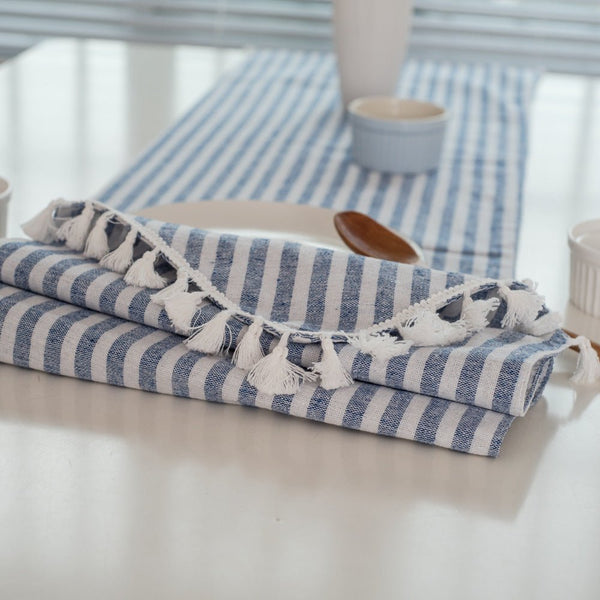 Striped Tassel Table Runner -Table Runner- Delicors