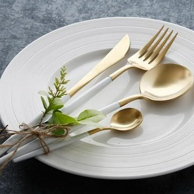White Dipped Stainless Steel Cutlery Set -- Delicors