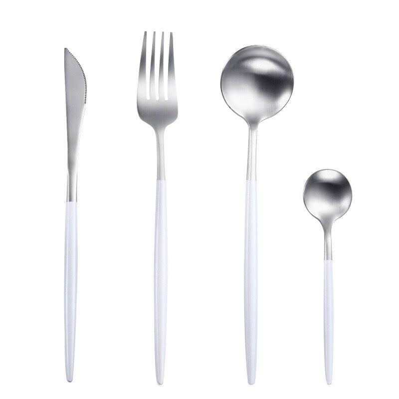 White Dipped Stainless Steel Cutlery Set -- Delicors