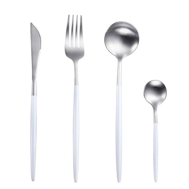 White Dipped Stainless Steel Cutlery Set -- Delicors