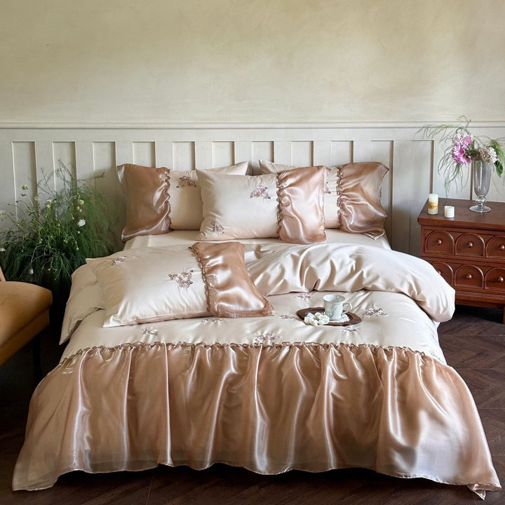 Silky Rose Ruffle Bedding Set