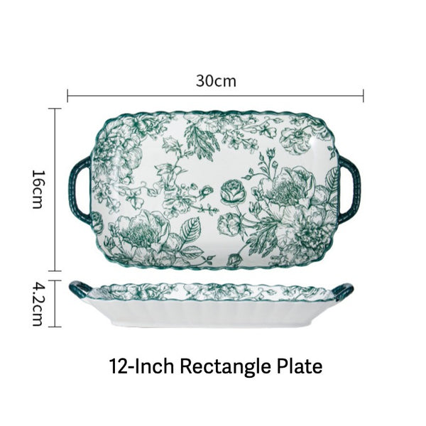 Vintage Green Flora Ceramic Dinnerware Set