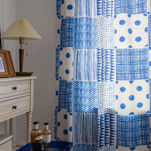 Indigo Patchwork Tassel Curtain