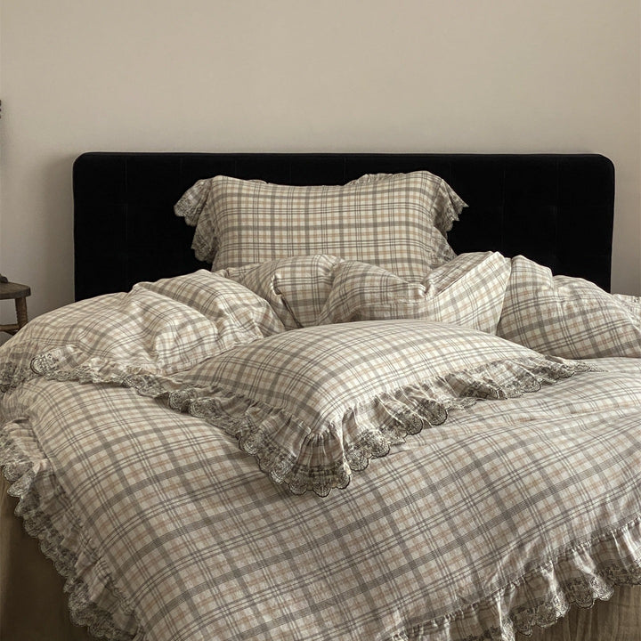 Japanese Tartan Ruffle Bedding Set