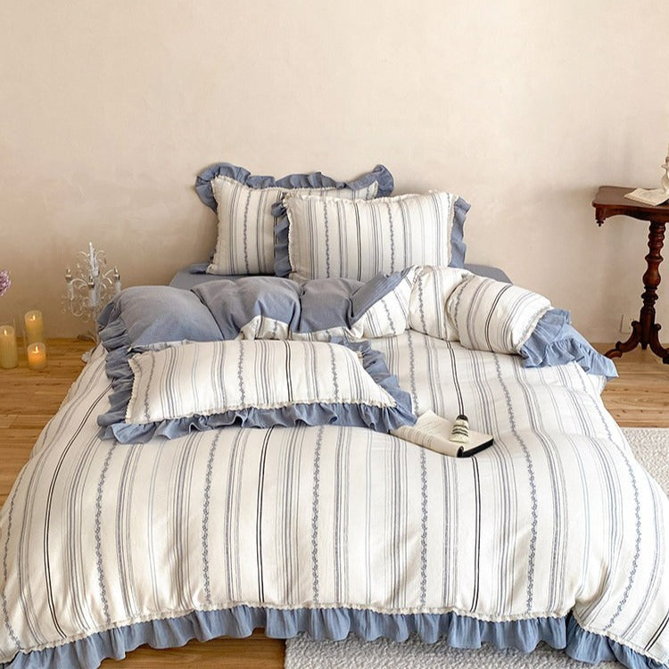 Coastal Blue Frill Stripe Bedding Set