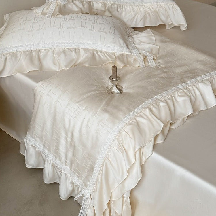 Vivian Bow Jacquard Summer Quilted Blanket Set