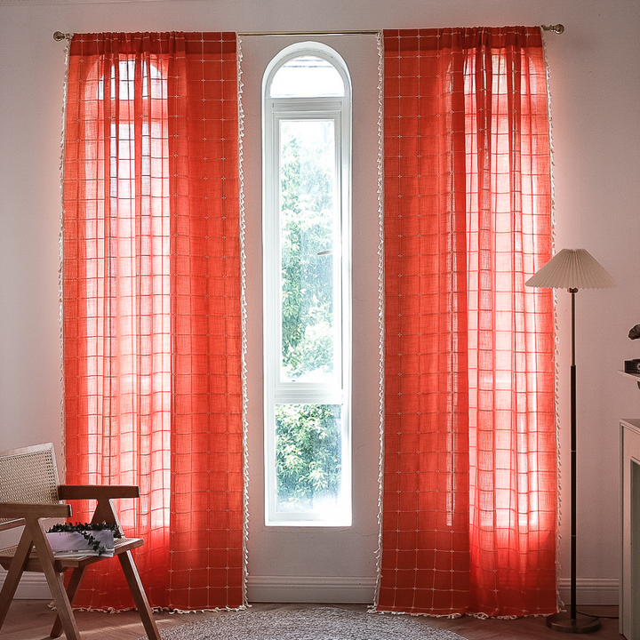 Sunlit Check Fringe Curtain