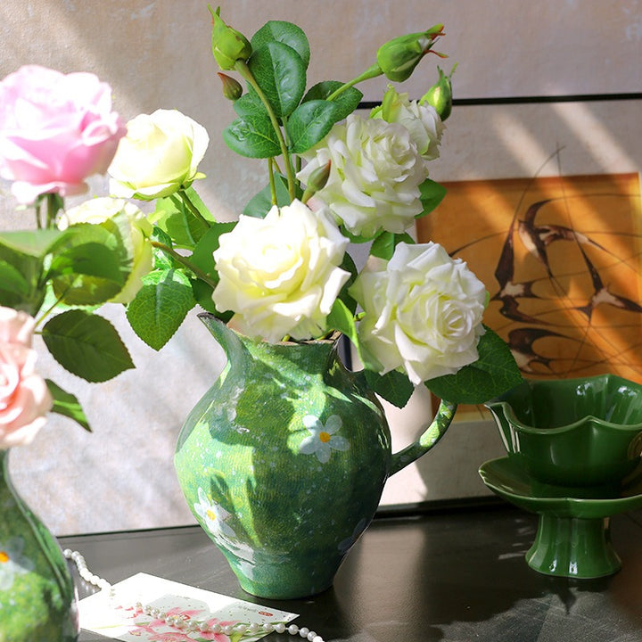 Daisy Green Ceramic Vase