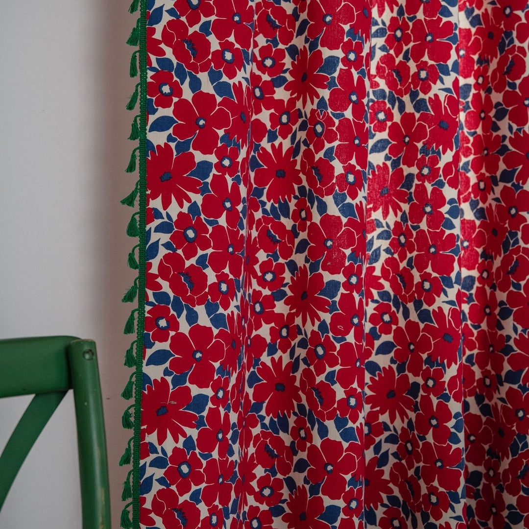 Vibrant Floral Tassel Curtain