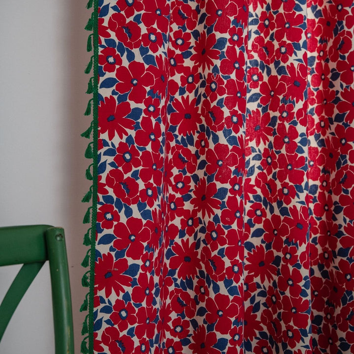 Vibrant Floral Tassel Curtain