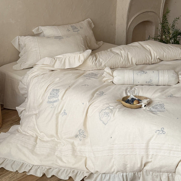 Romantic Heart Cotton Linen Bedding Set