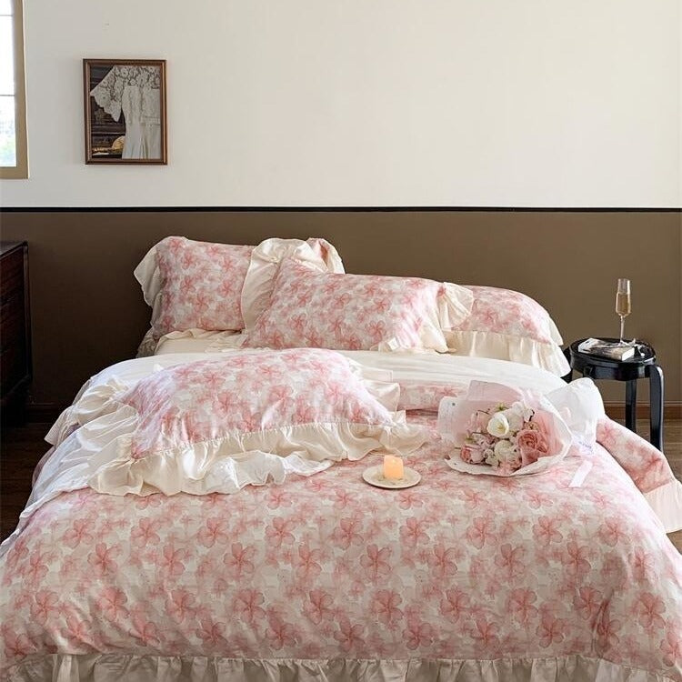 Blush Cherry Blossom Ruffle Bedding Set