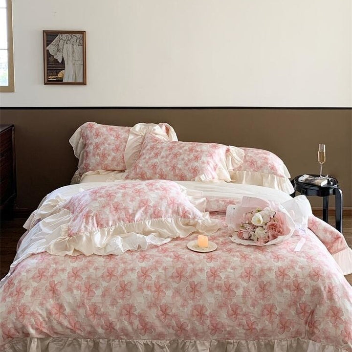 Blush Cherry Blossom Ruffle Bedding Set