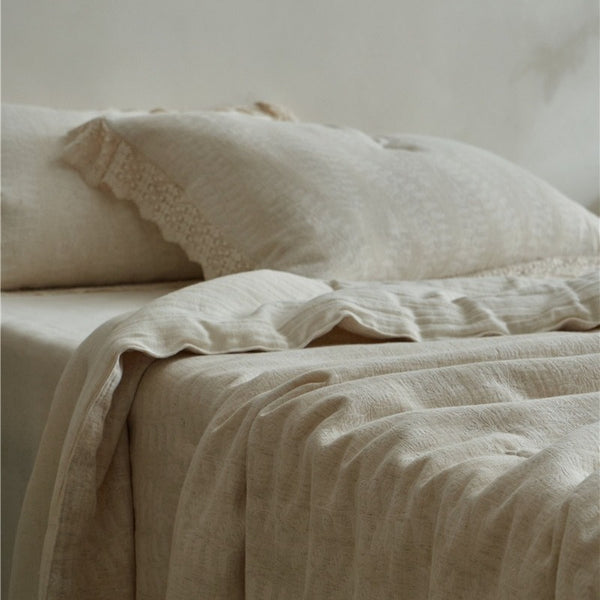 Lace Trim Cotton Linen Summer Quilted Blanket