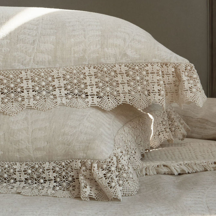 Lace Trim Cotton Linen Bedding Set