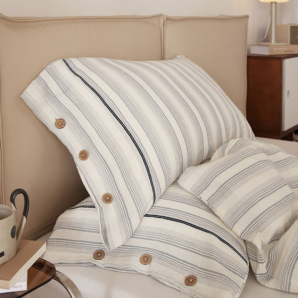 Stripe & Button Pillowcase Set