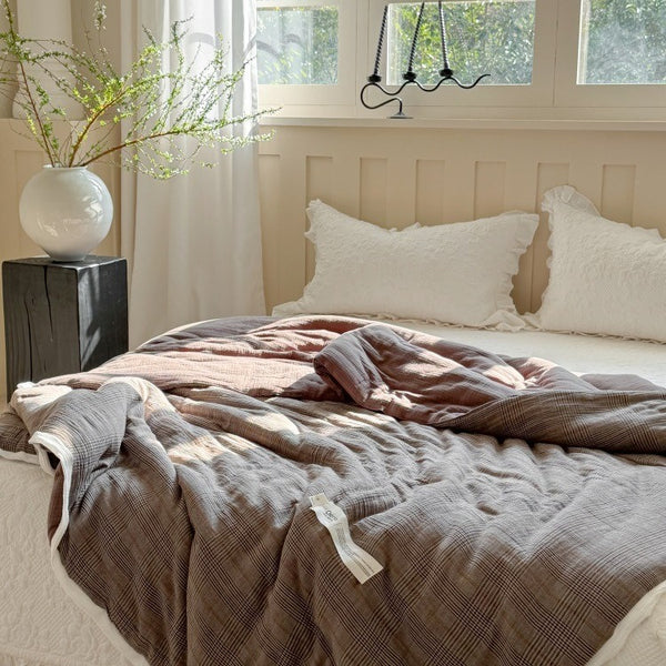 Soft Toffee Plaid Summer Quilted Blanket