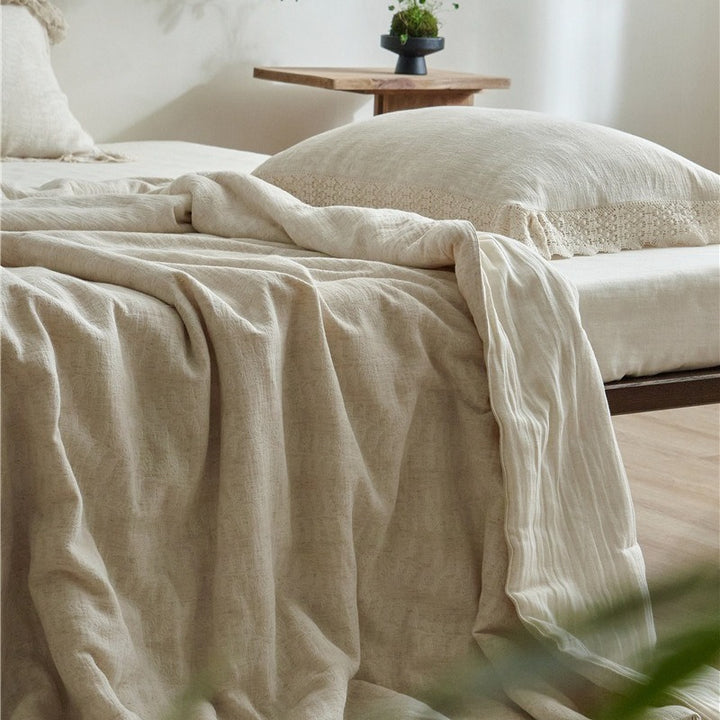 Lace Trim Cotton Linen Summer Quilted Blanket