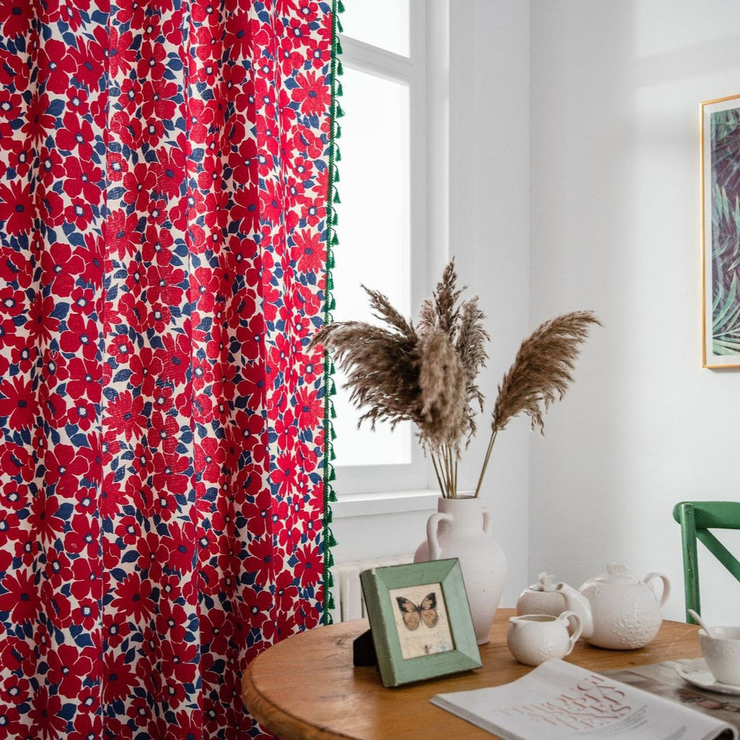 Vibrant Floral Tassel Curtain