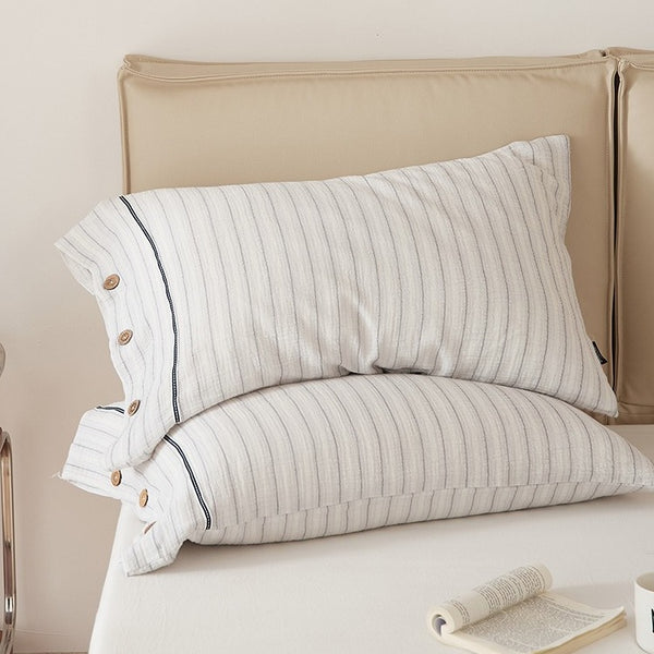 Stripe & Button Pillowcase Set