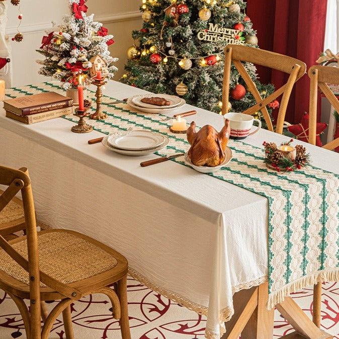 Woven Holiday Fringe Table Runner