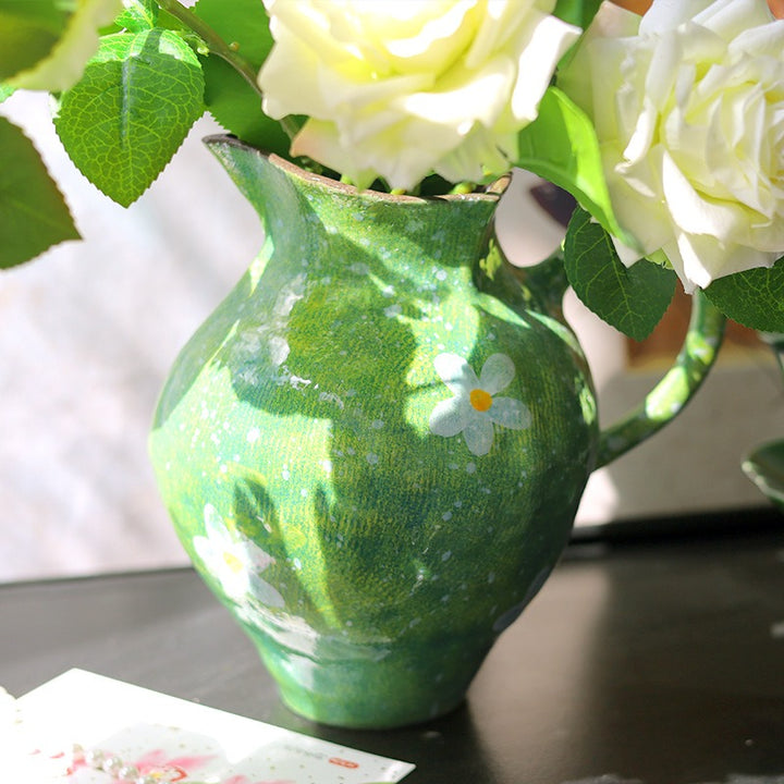 Daisy Green Ceramic Vase