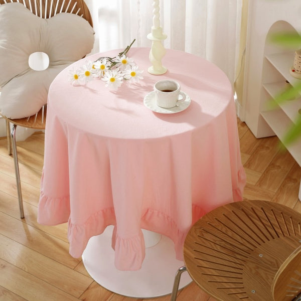 Block Colour Ruffle Round Tablecloth