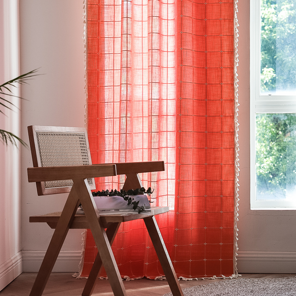 Sunlit Check Fringe Curtain