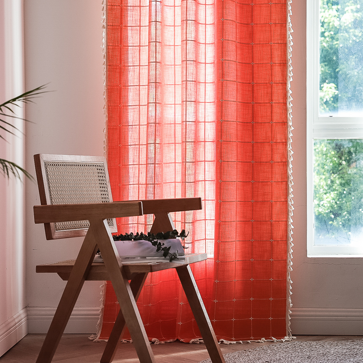 Sunlit Check Fringe Curtain