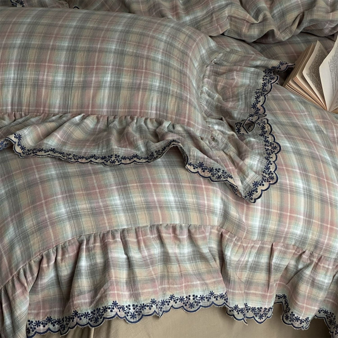 Forest Tartan & Ruffle Bedding Set
