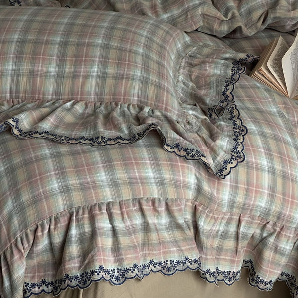 Forest Tartan & Ruffle Bedding Set