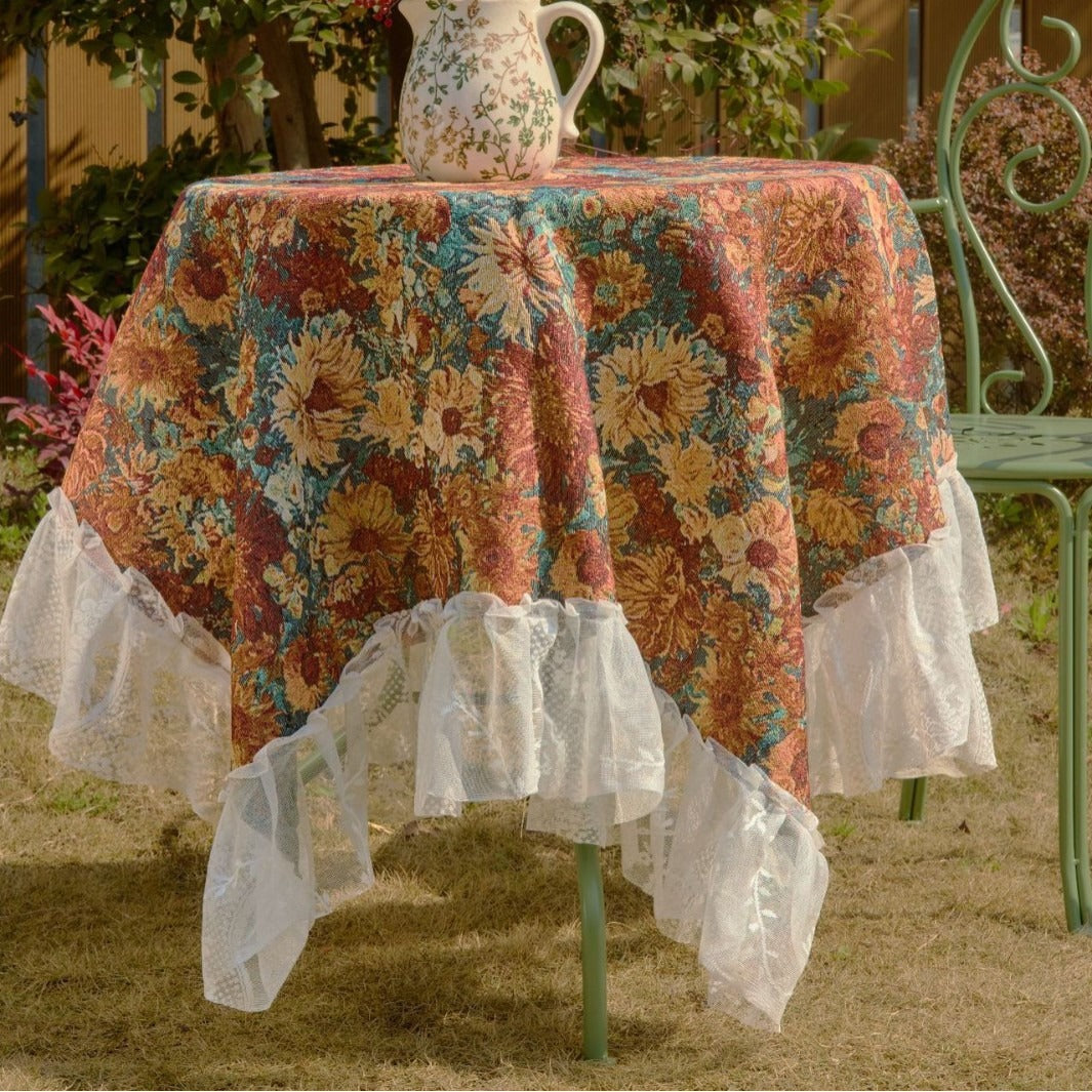 Orange Sunflower Art Table Cloth for family dining