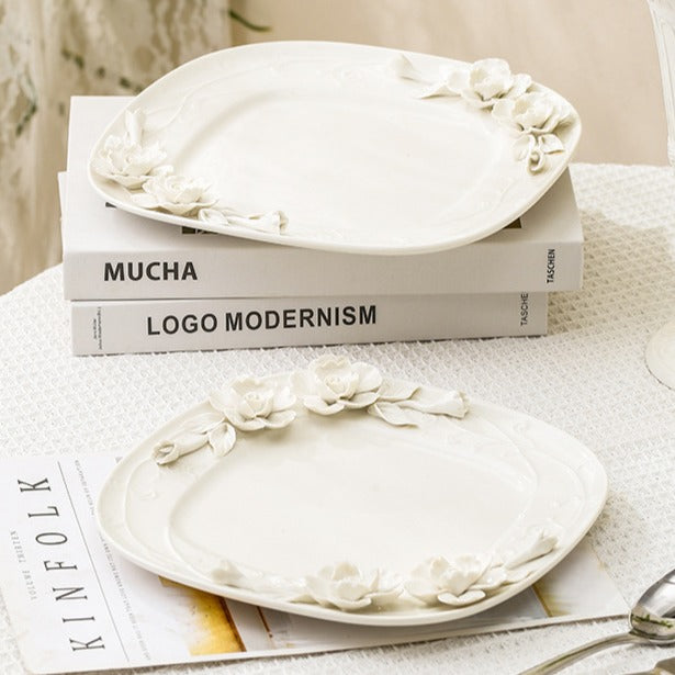 Beauty Rose Embossed Square Plate Collection