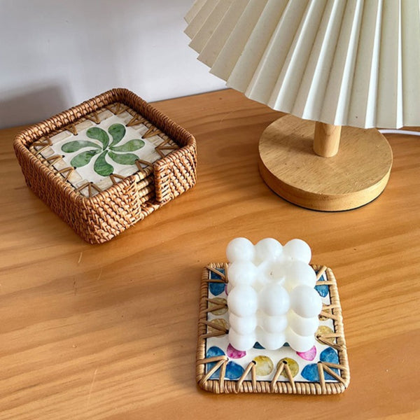Shell Art Square Coaster Set