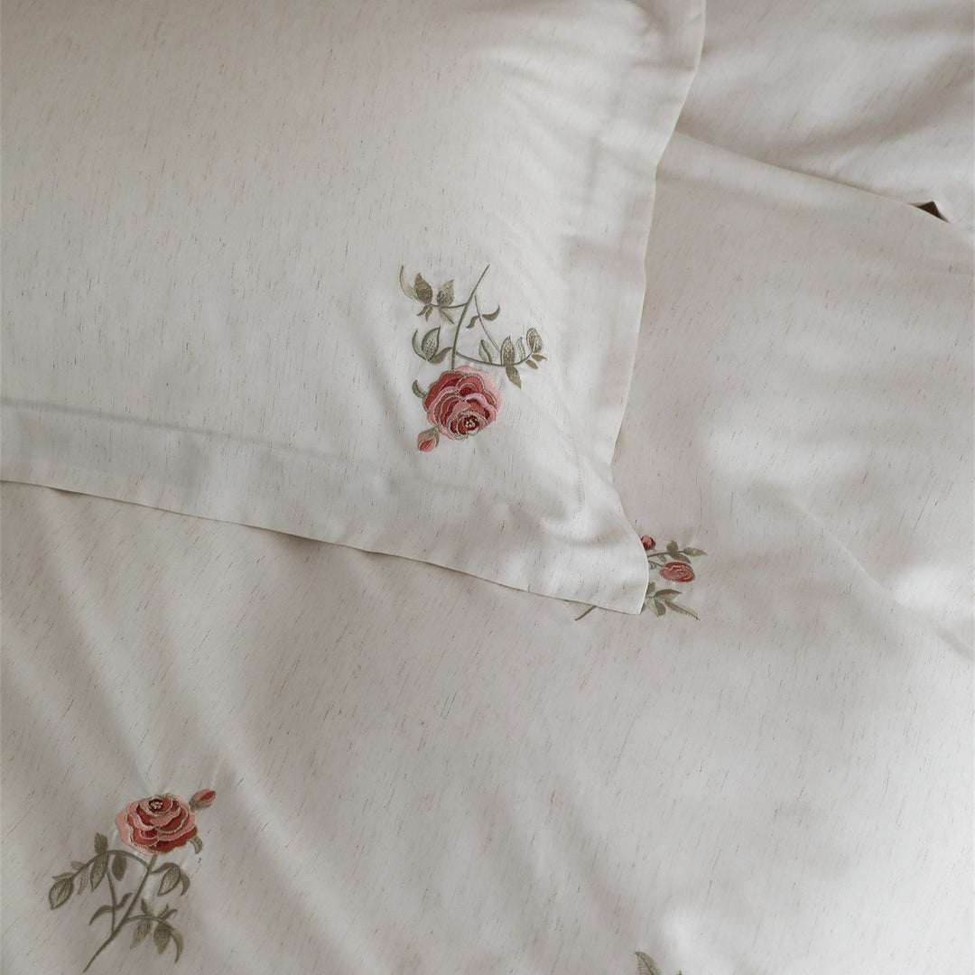 Minimal Rose Embroidery Bedding Set