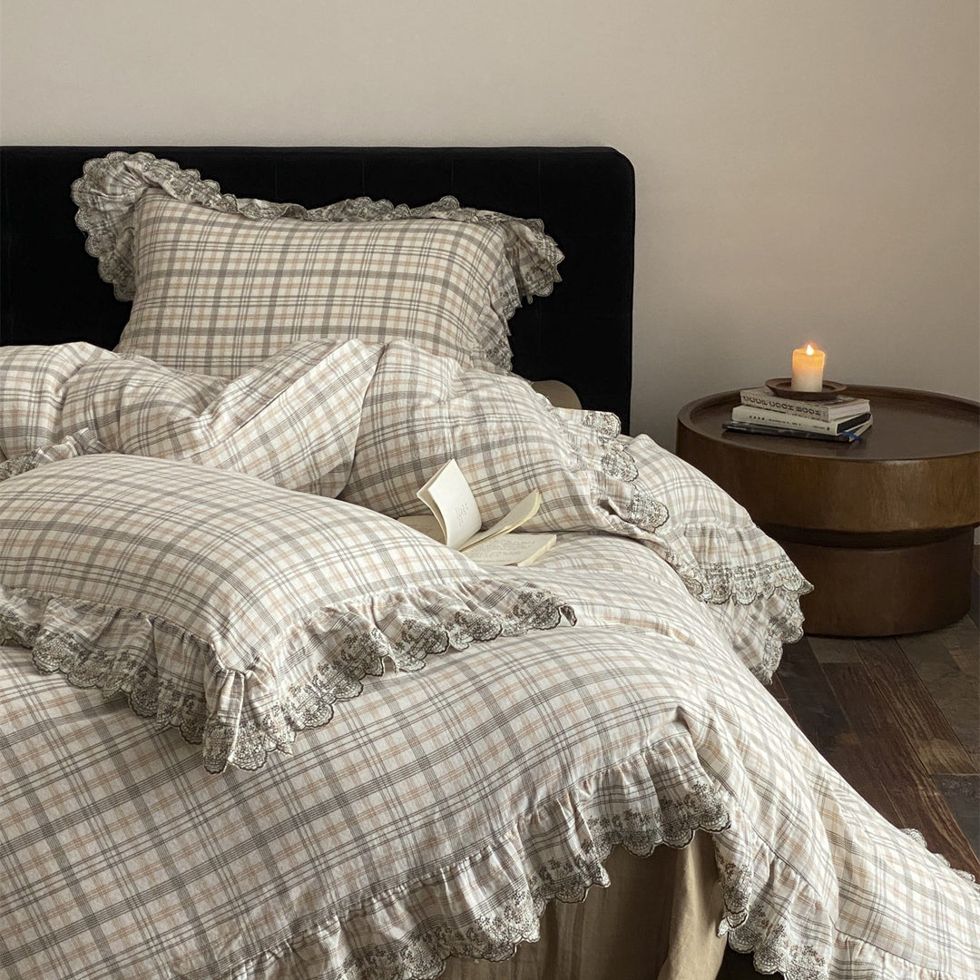 Japanese Tartan Ruffle Bedding Set