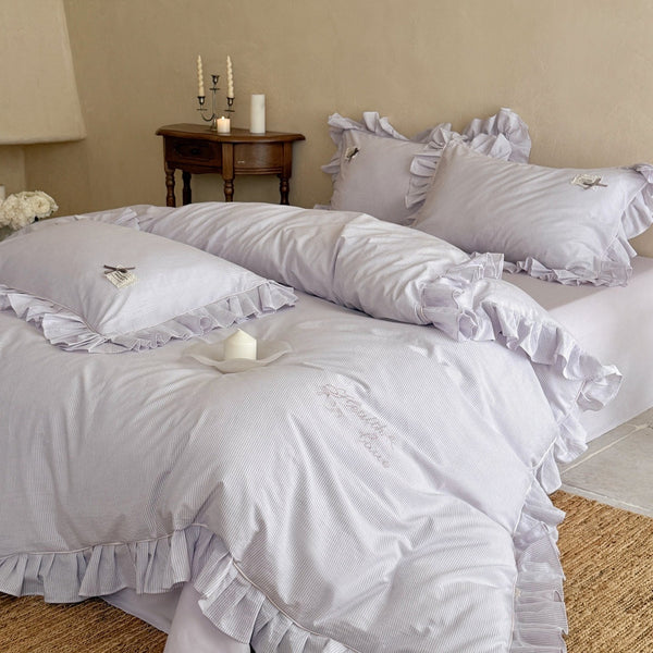 Lavender Ruffle Stripe Bedding Set - FINAL SALE