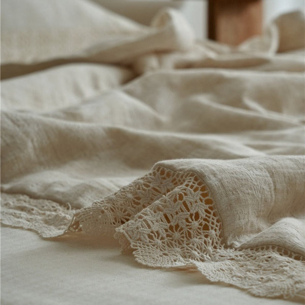 Lace Trim Cotton Linen Summer Quilted Blanket