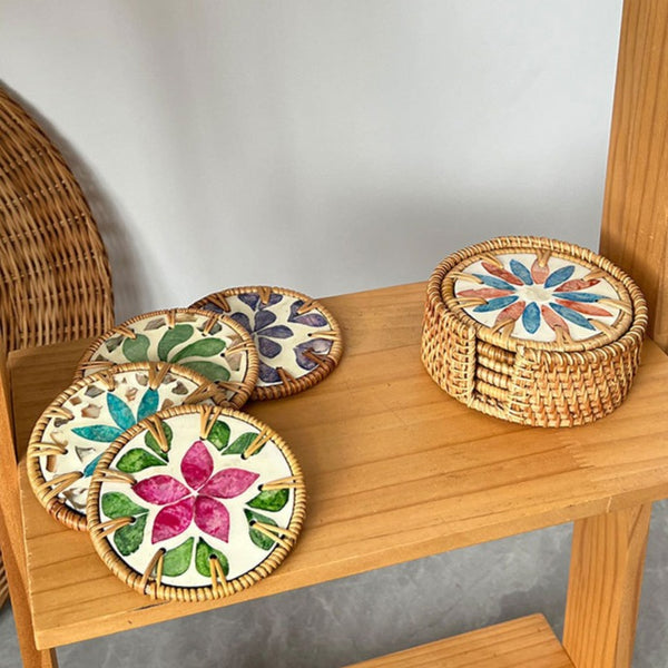 Shell Art Round Coaster Set