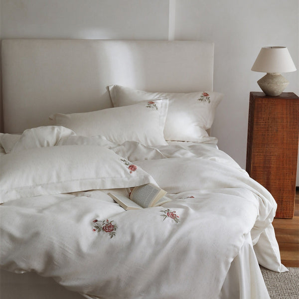 Minimal Rose Embroidery Bedding Set