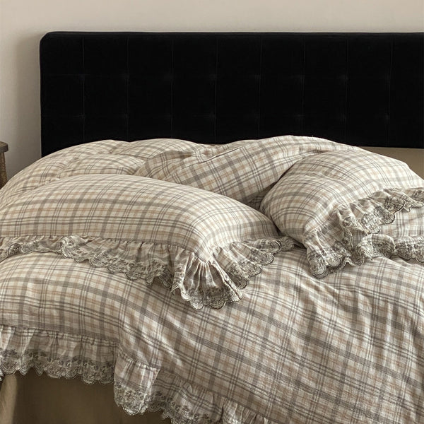 Japanese Tartan Ruffle Bedding Set