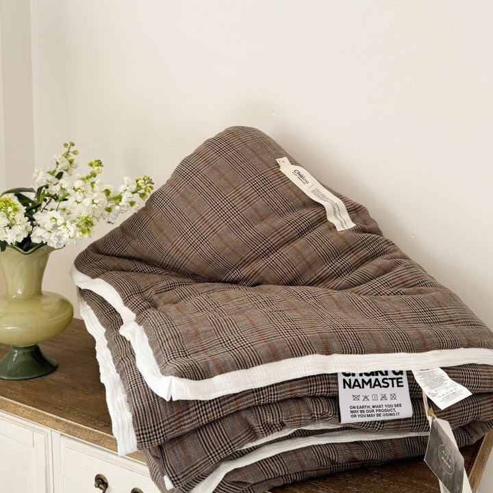 Soft Toffee Plaid Summer Quilted Blanket