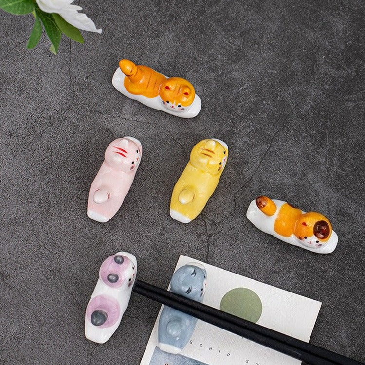 Sunbathing Cat Chopstick Holder Set