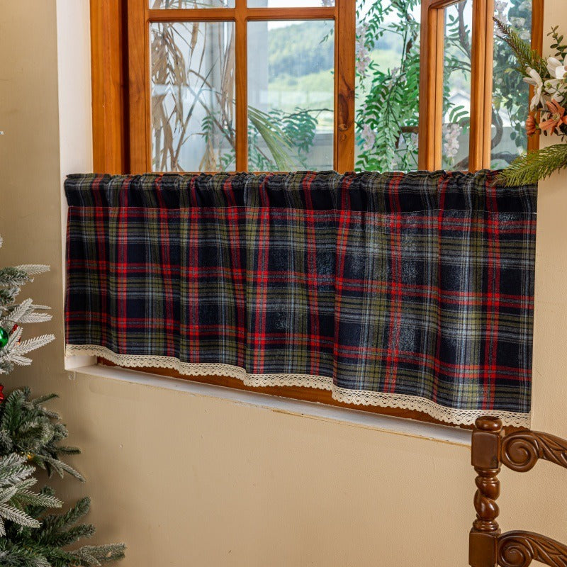 Lace Trim & Tartan Cabinet Curtain