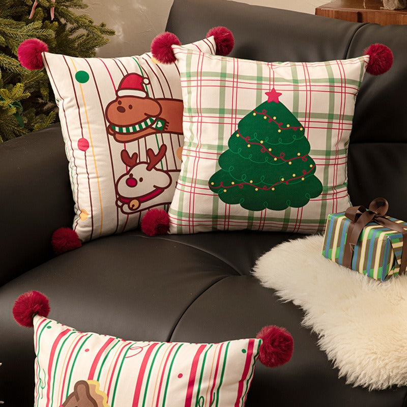Xmas Pom-Pom Square Cushion