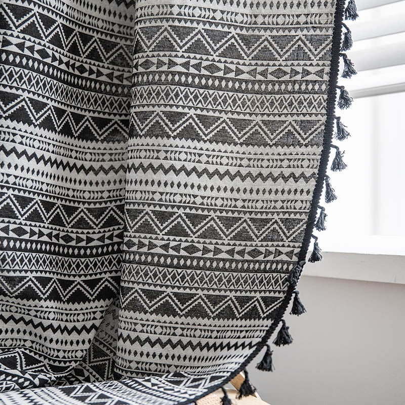Wild Black Geometry Tassel Curtain