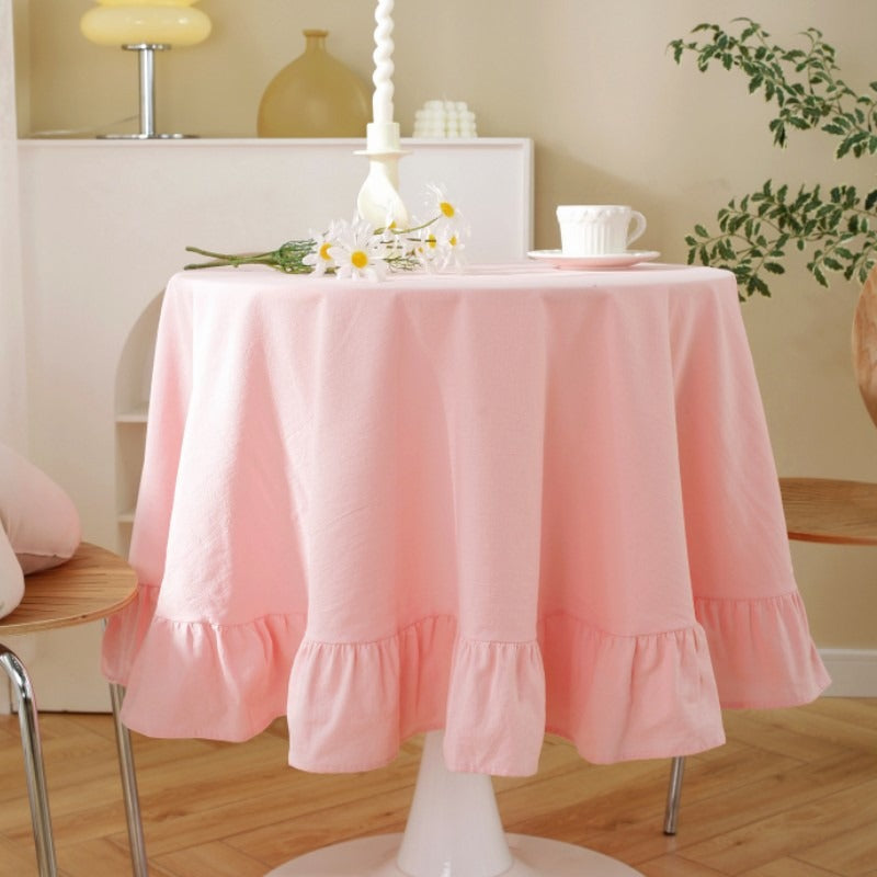 Block Colour Ruffle Round Tablecloth