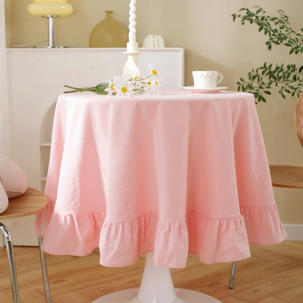 Block Colour Ruffle Round Tablecloth